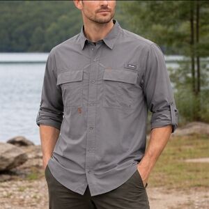 Eddie Bauer Men's Medium Vented Hiking Shirt | Nylon Outdoor Fishing Travel Gray